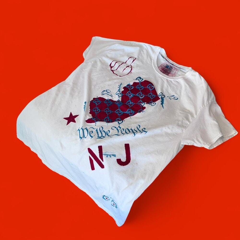 Upcycled NYC Graffiti Style New jersey Hand-PaintedGraphic T-Shirt